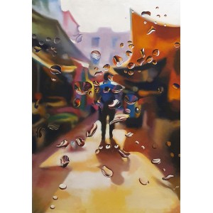 Hafsa Shaikh, Market, 24 x 36 inch, Oil on Canvas, Cityscape Painting, AC-HFS-007